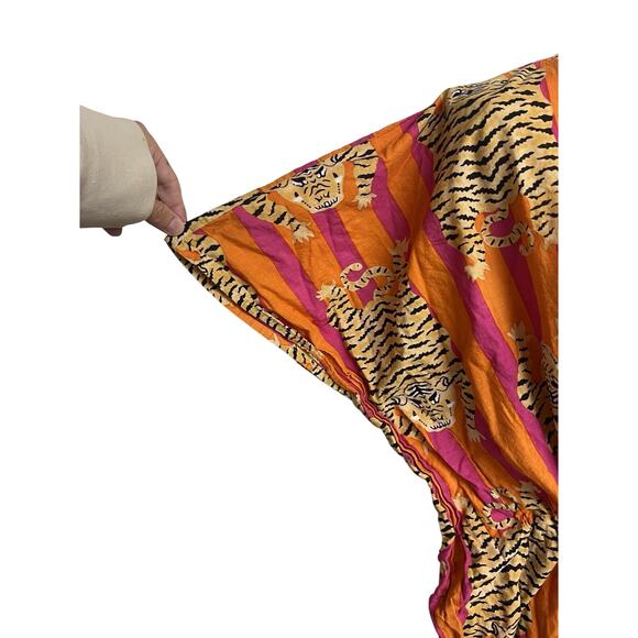 Indacorify Tiger Print Kaftan Beach Cover Up Cotton Indian Resortwear Pink - Picture 3 of 11